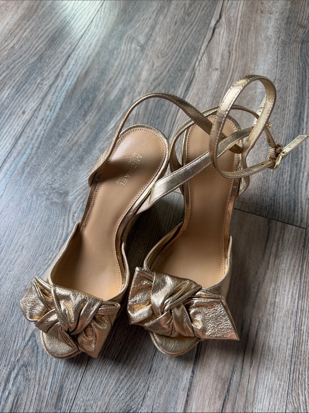 Michael Kors Metallic Gold Knotted Slingback Heels